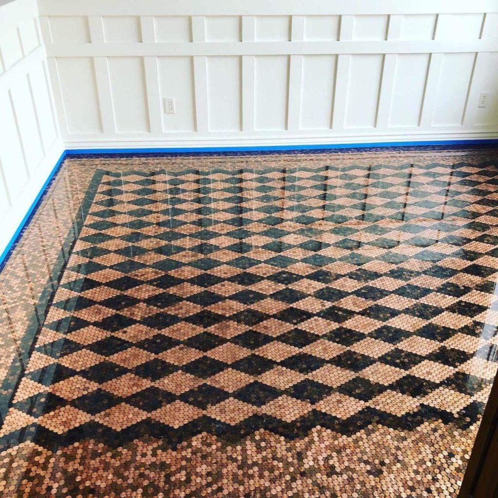 Geometric patterned floor tiles