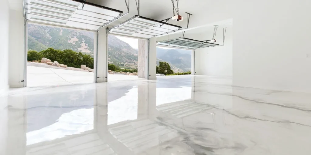 Modern garage with mountain view